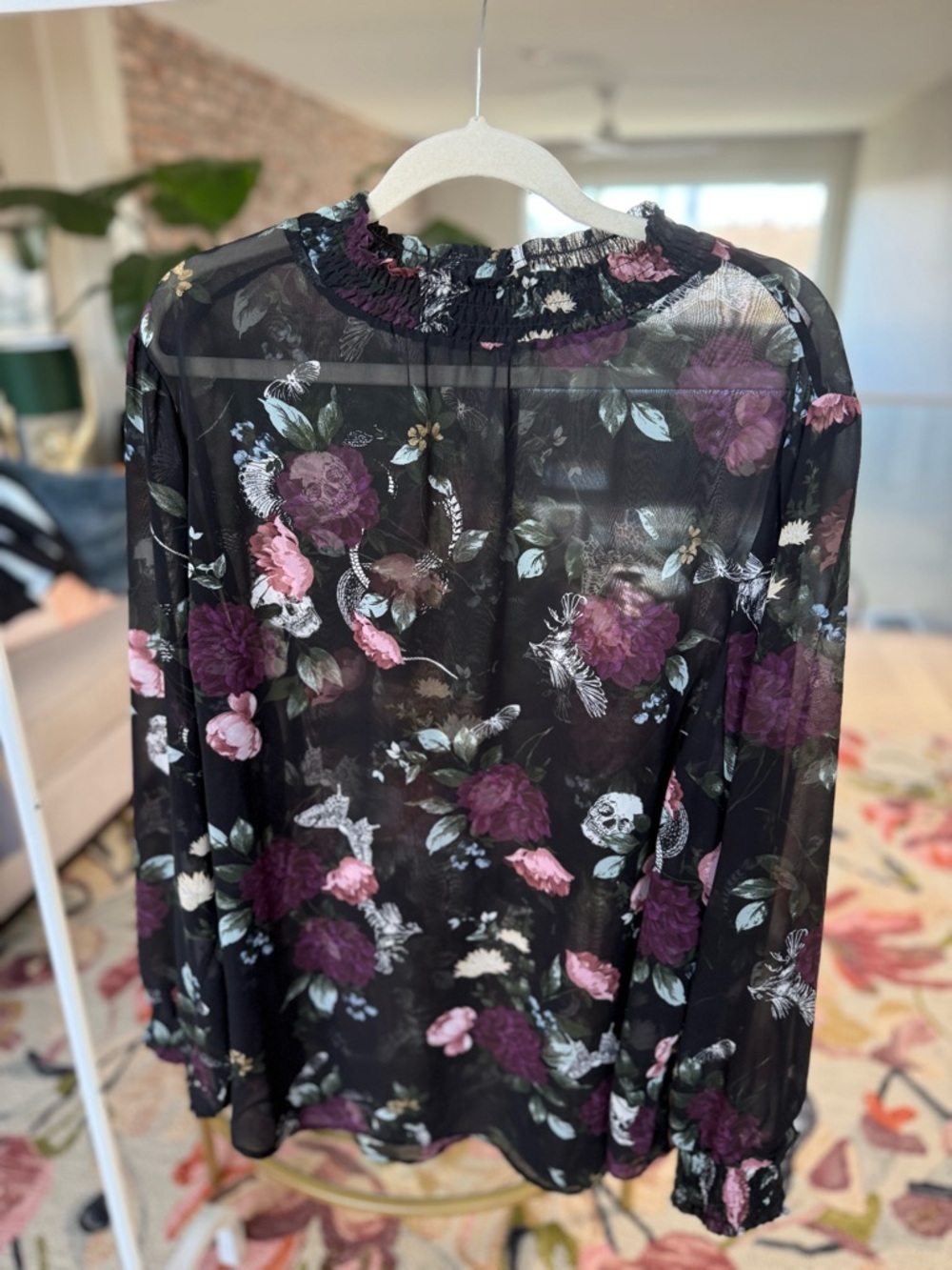 torrid Black Sheer Floral Blouse with Purple & Pink Flowers